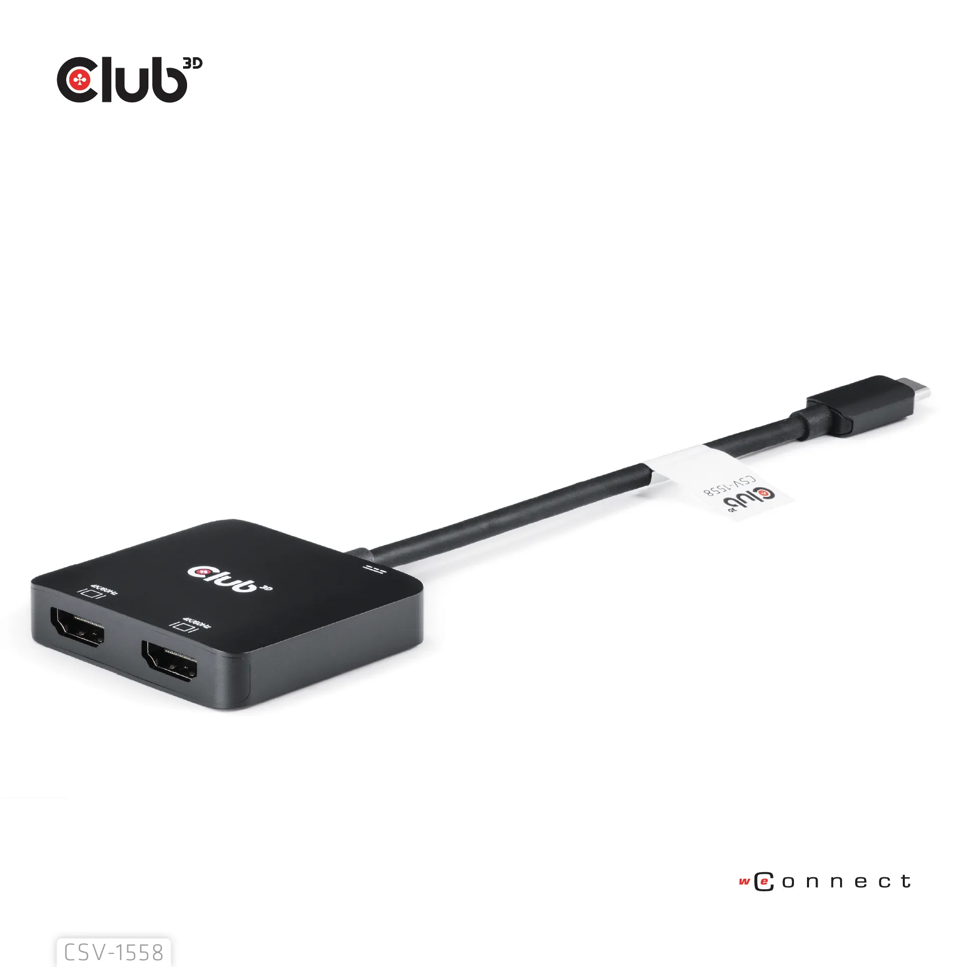 CLUB 3D USB-C to 2x HDMI Hub, 15 cm, Black
