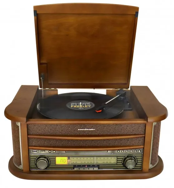 Soundmaster Music system Vinyl CD Radio Bluetooth Retro design NR560 Wood