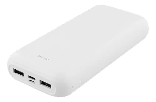 Deltaco 20000mAh, USB-C, 2x USB-A - Powerbank, White