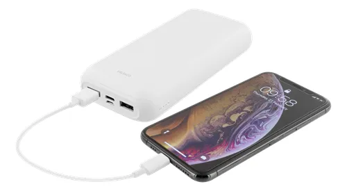 Deltaco 20000mAh, USB-C, 2x USB-A - Powerbank, White