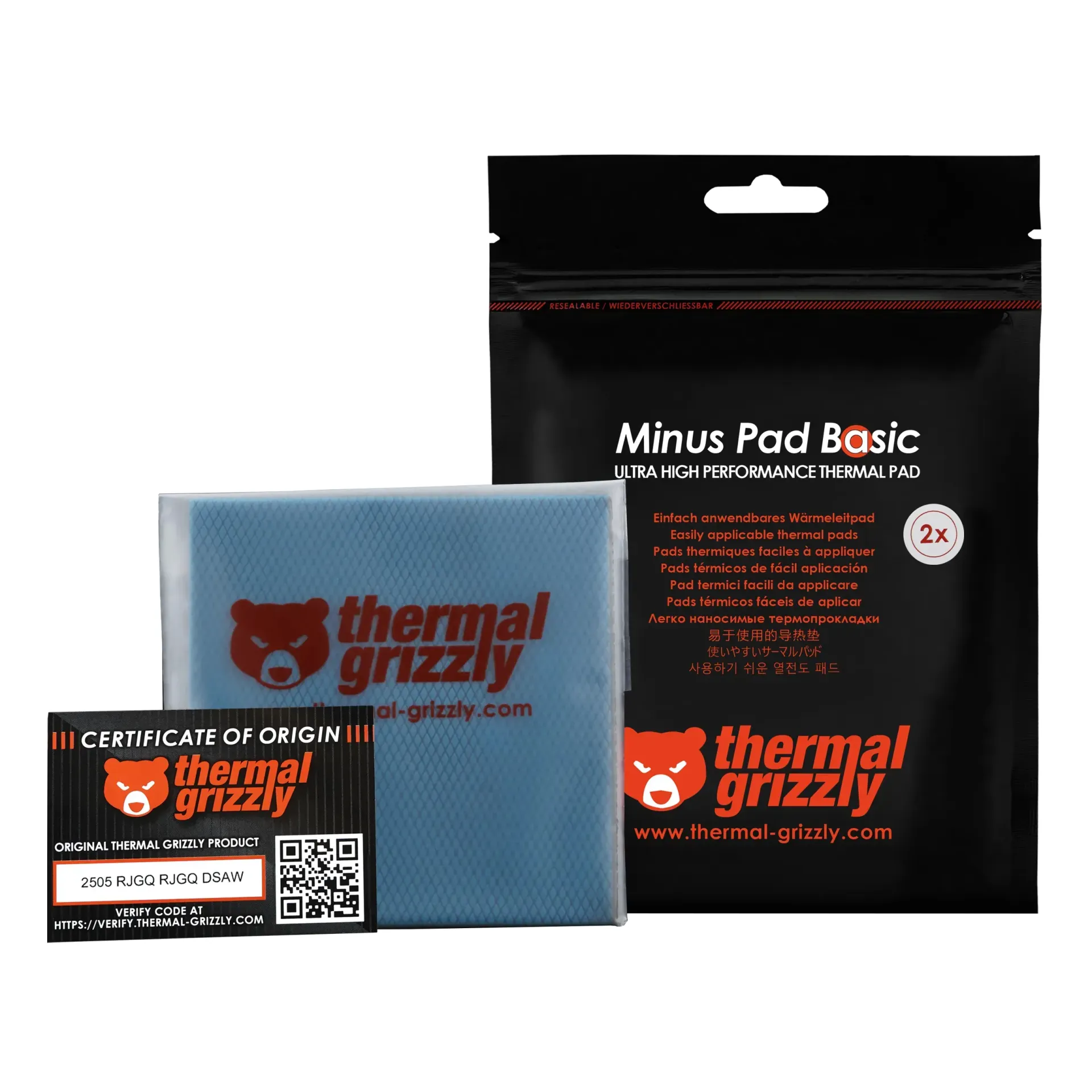 Thermal Grizzly Minus Pad Basic 100x100x1.5 mm 2 kpl -l&auml;mp&ouml;tyyny, musta
