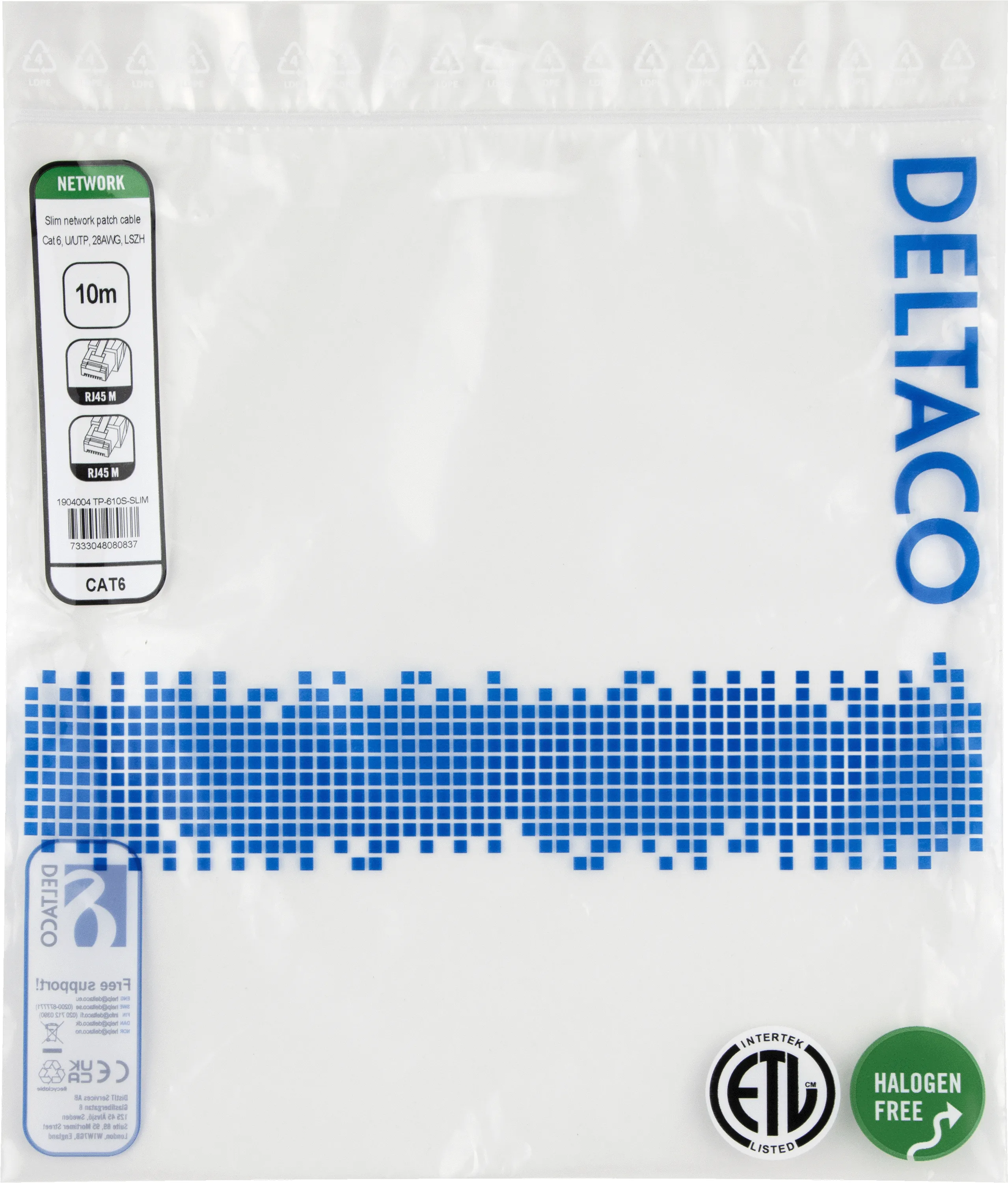 Deltaco Cat6 UTP RJ45 10m Network Cable, Black