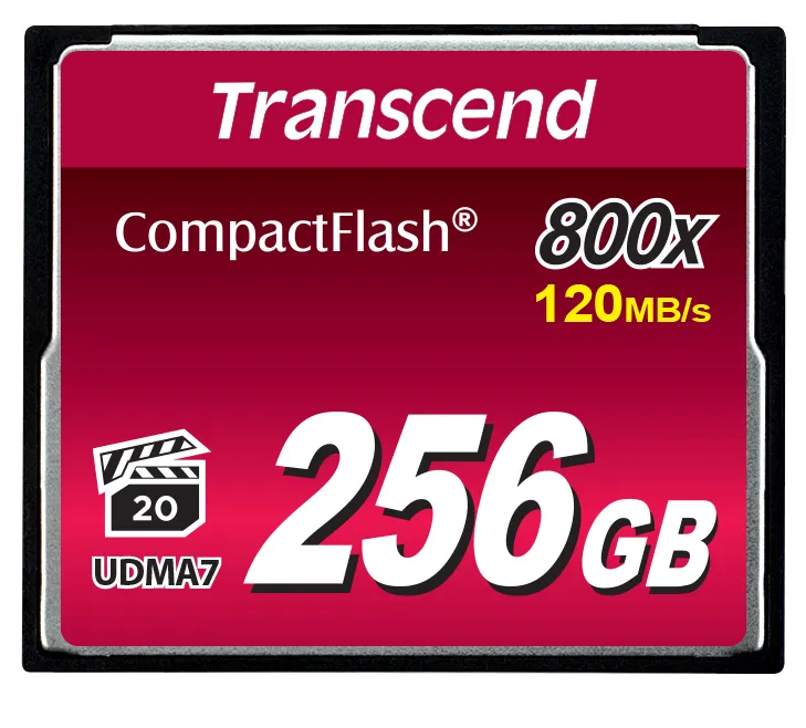 Transcend 256 Gt CompactFlash 800x VPG-20 -muistikortti, musta