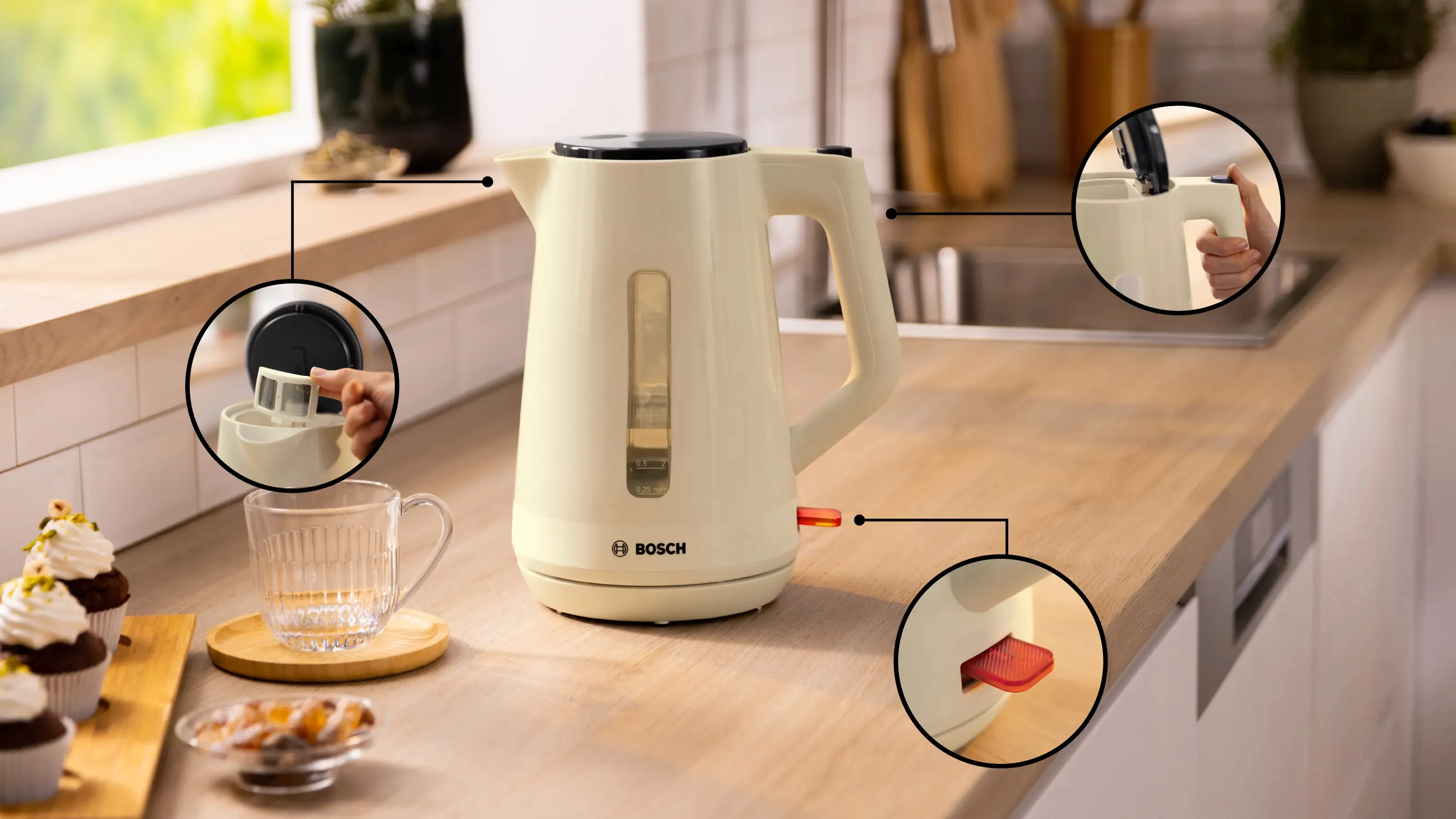 Bosch MyMoment TWK1M127 kettle, 1.7L, 2400W, Cream/Beige