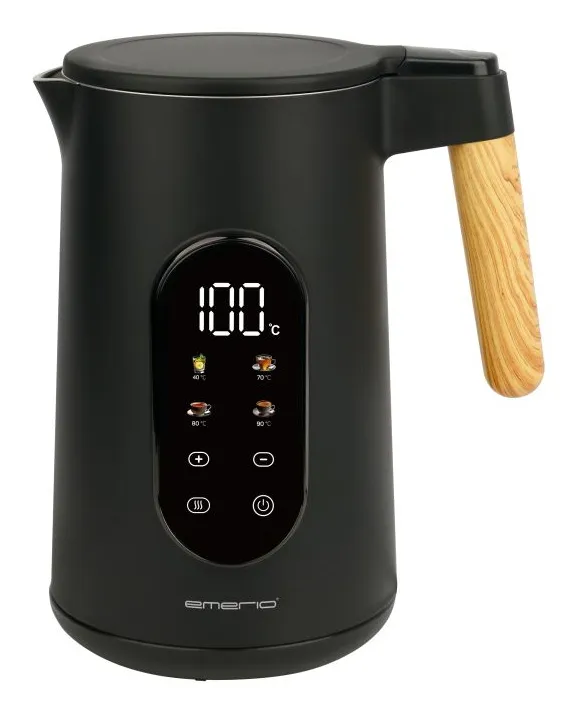 Emerio Digital Display -vedenkeitin, Musta, Puu, 1.7l