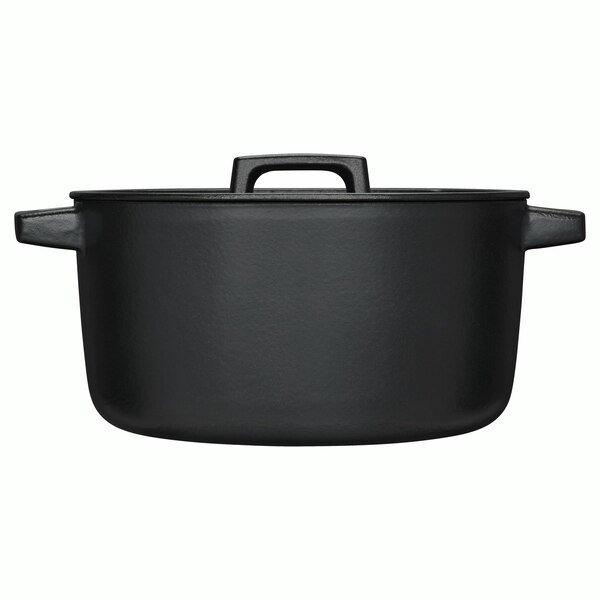 Fiskars Folken Enamel-coated Recycled Cast Iron Casserole with Lid, 4 L, 228 mm, Black