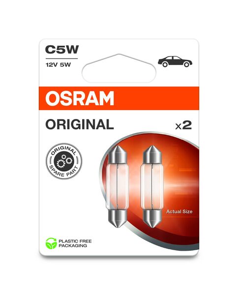 OSRAM Original C5W Automotive Signal Lamp 12V 5W SV8.5-8, 2-Pack