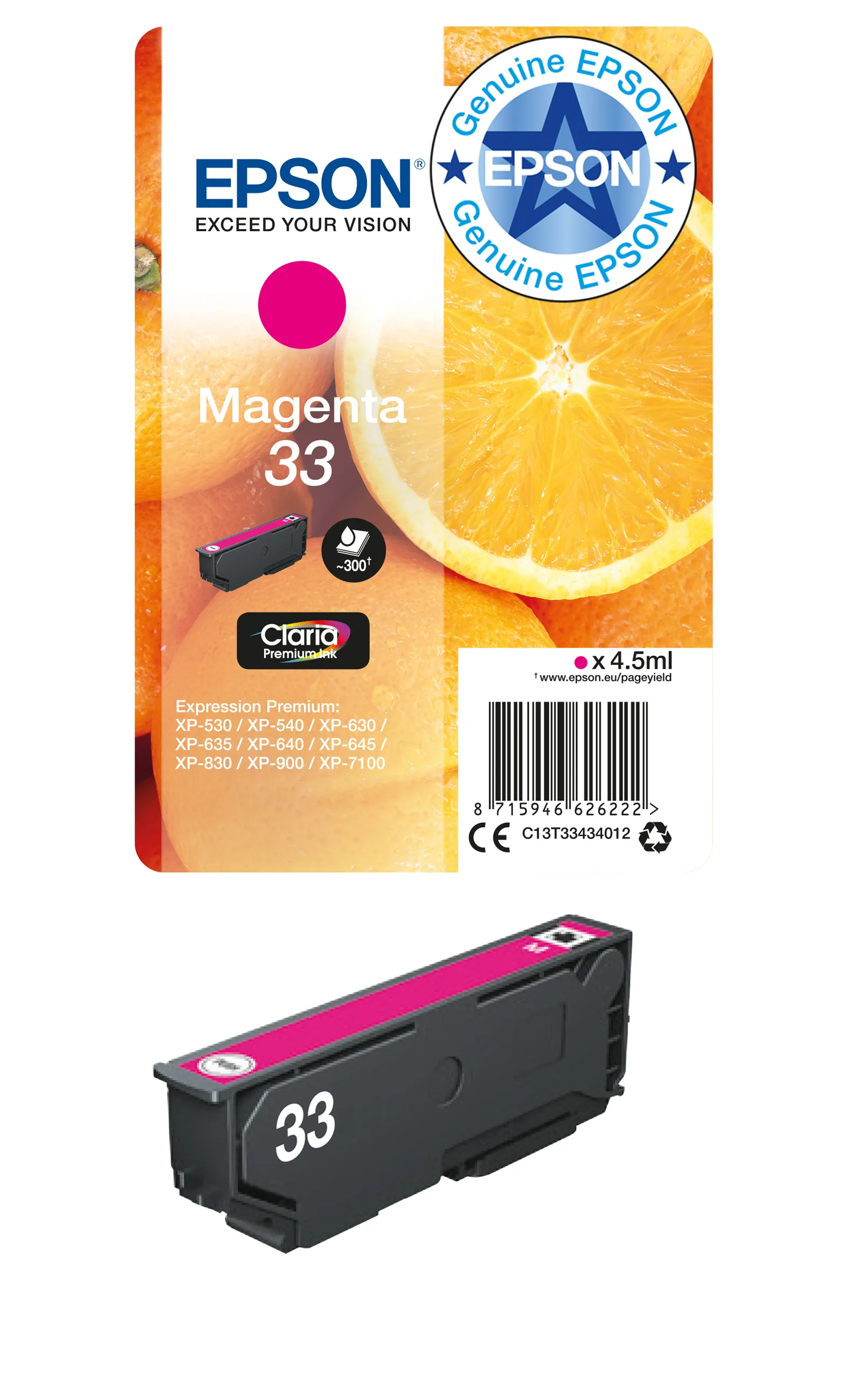 Epson 33 -mustekasetti, 4.5 ml, magenta