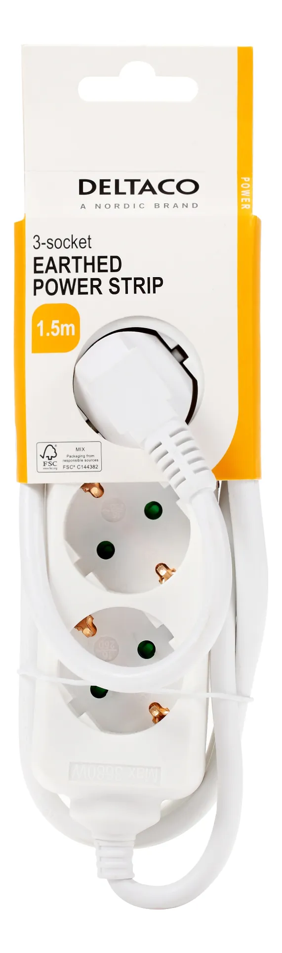 Deltaco outlet 3xCEE 7/3 1xCEE 7/7 Power Strip, 1,5m, white