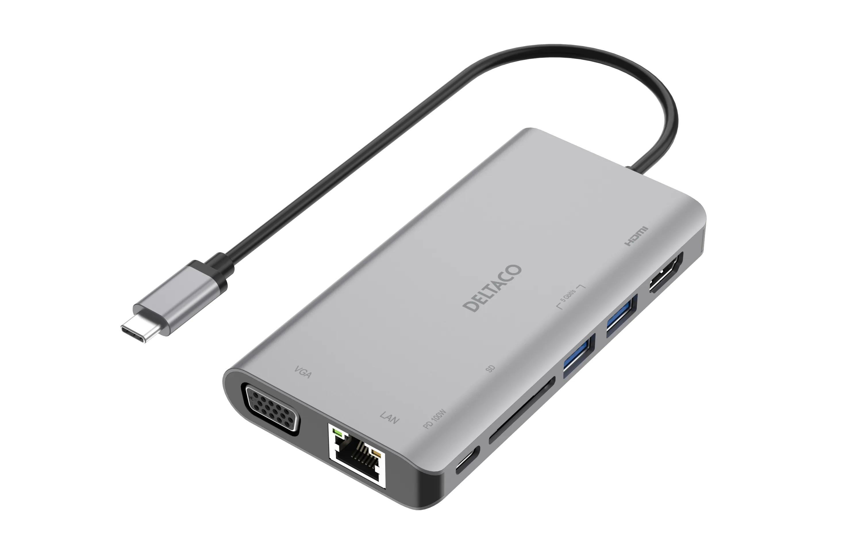 Deltaco HDMI/VGA/2xUSB-A, PD 3.0, USB-C - dock