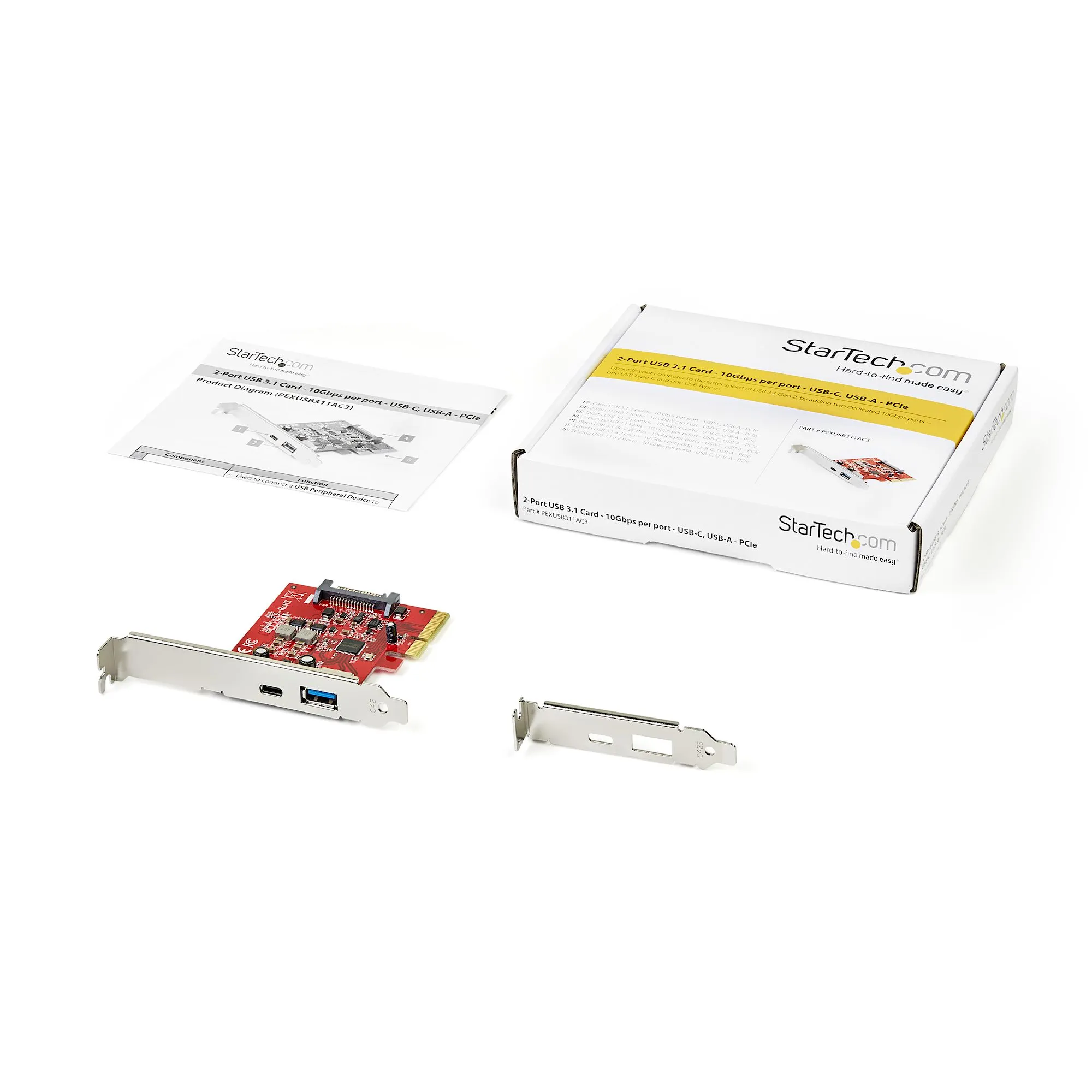 STARTECH.COM 2-Port 10Gbps USB-A & USB-C PCIe Card - USB 3.1 Gen 2 PCI Express Type C/A Host Controller Card Adapter