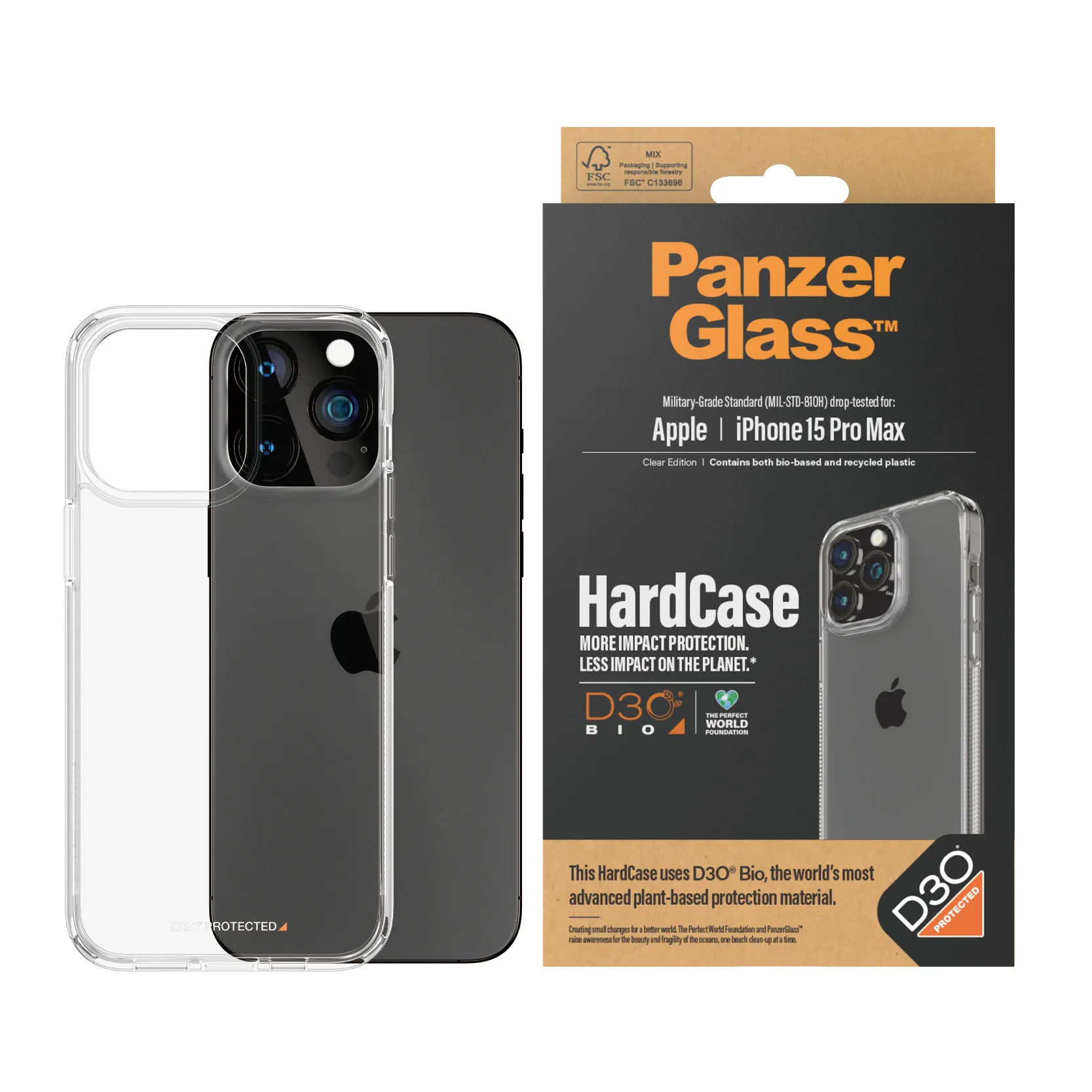 PanzerGlass iPhone 15 Pro Max HardCase skal, Transparent