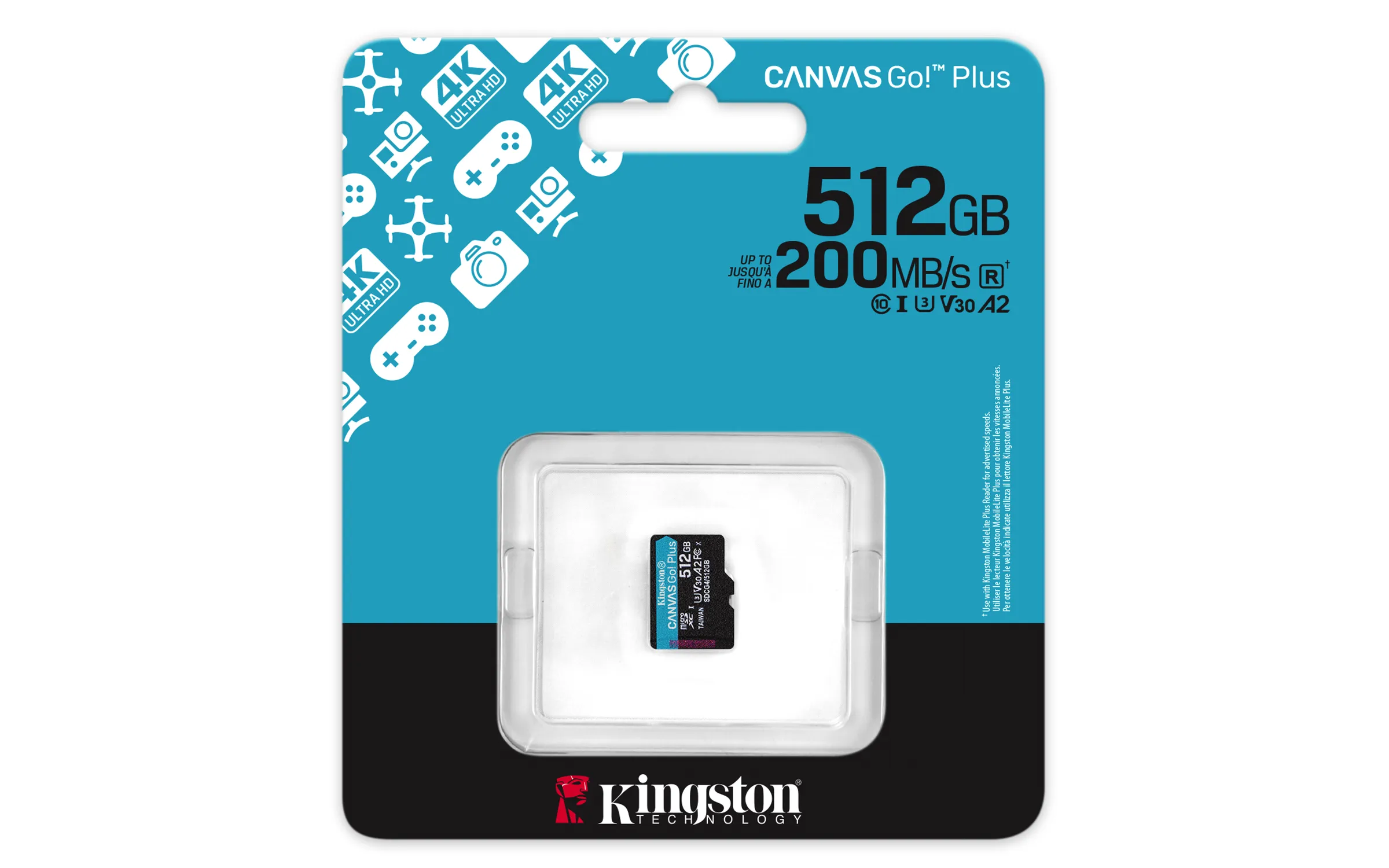Kingston Canvas Go! Plus 512GB MicroSDXC UHS-I U3 V30 A2 card with SD adapter