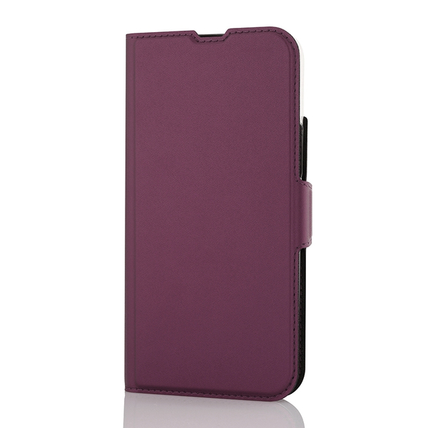 Wave Book Case smoky sangria suojakotelo Apple iPhone 15 Plus puhelimelle. MagSafe-yhteensopiva. Magneettisulkuinen kansi, korttipaikat RFID suojauksella ja l&auml;p