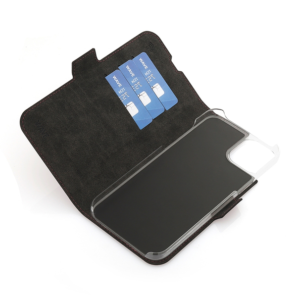 Wave Book Case smoky sangria suojakotelo Apple iPhone 15 Plus puhelimelle. MagSafe-yhteensopiva. Magneettisulkuinen kansi, korttipaikat RFID suojauksella ja l&auml;p