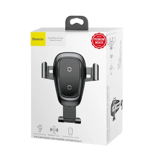 Baseus Metal Wireless Charger Gravity Car Mount for Smartphones, black