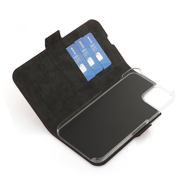 Wave Book Case smoky sangria suojakotelo Apple iPhone 15 Plus puhelimelle. MagSafe-yhteensopiva. Magneettisulkuinen kansi, korttipaikat RFID suojauksella ja l&auml;p