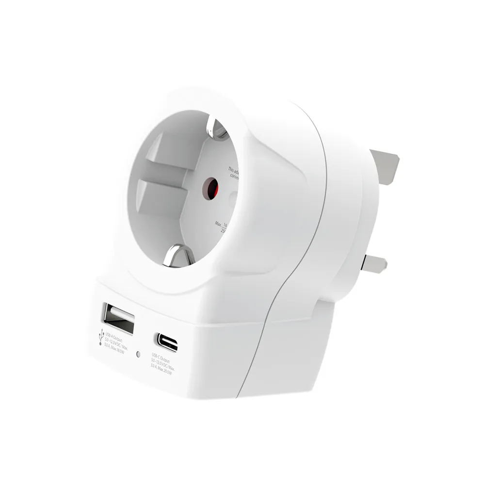 SKROSS Europe to United Kingdom USB-A och USB-C (20 Watt Power Delivery) - Reseadapter, Vit