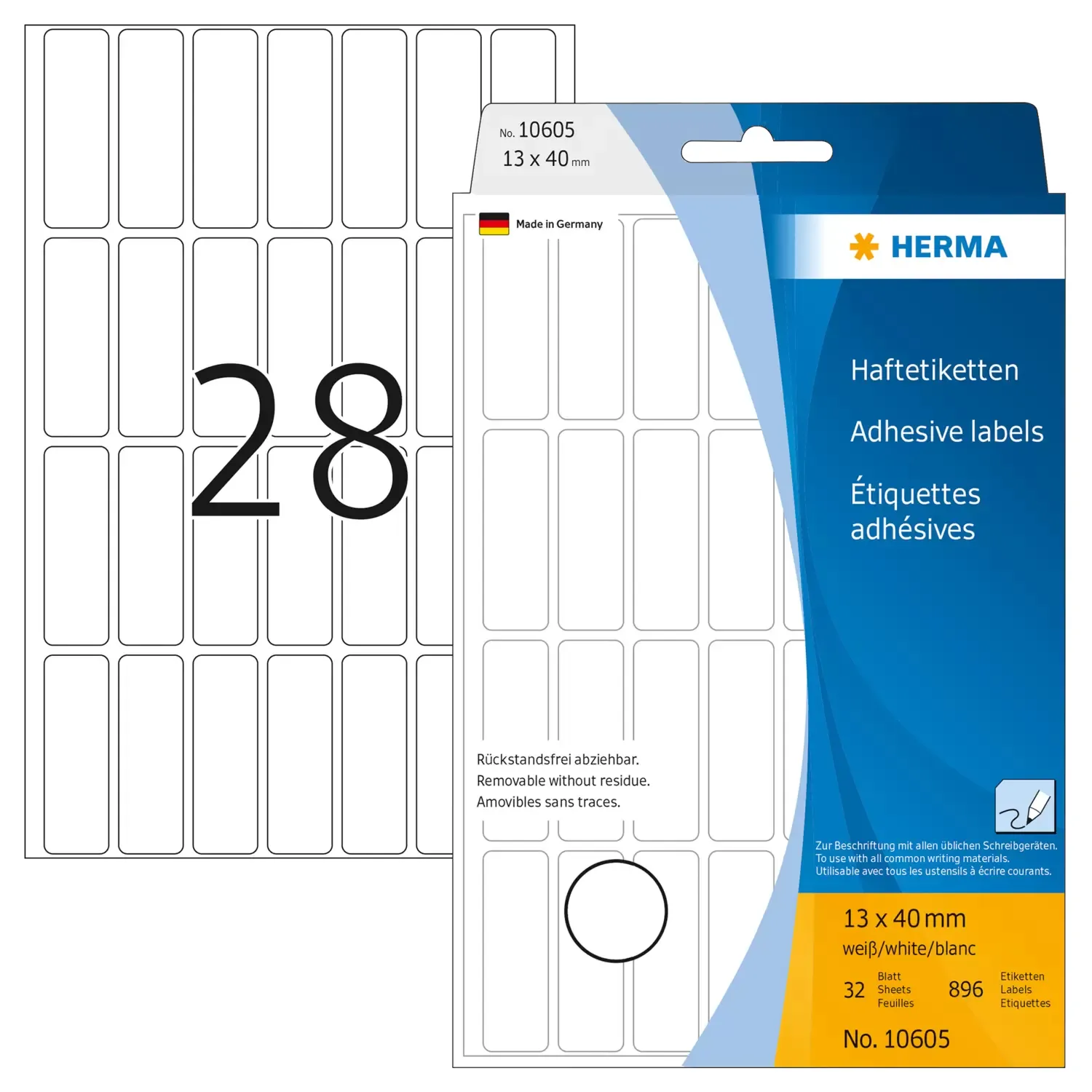 Herma label manual removable 13x40 white (896)