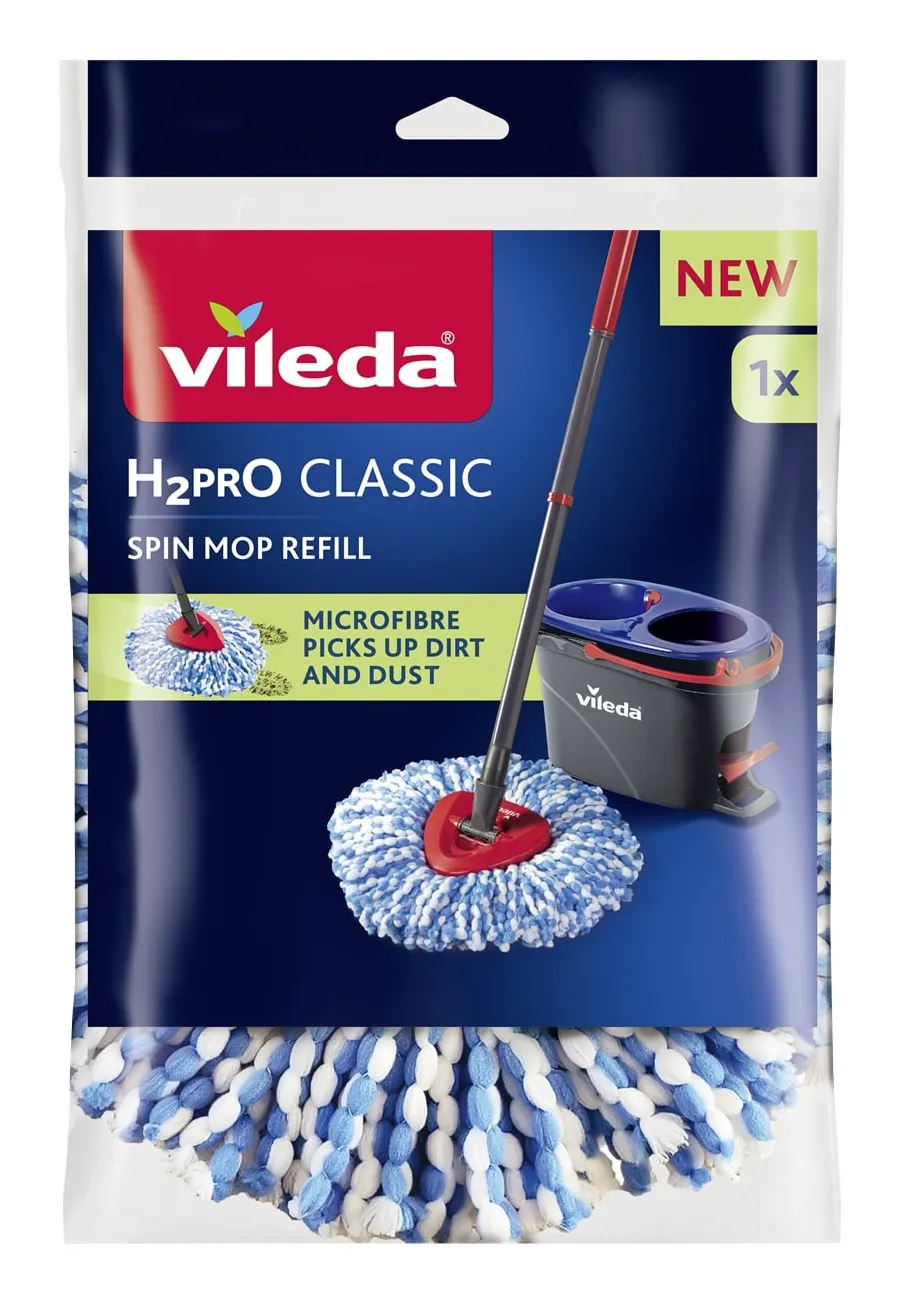 Vileda H2Pro Classic mikrofiberrefill f&ouml;r golvmopp, bl&aring;/vit