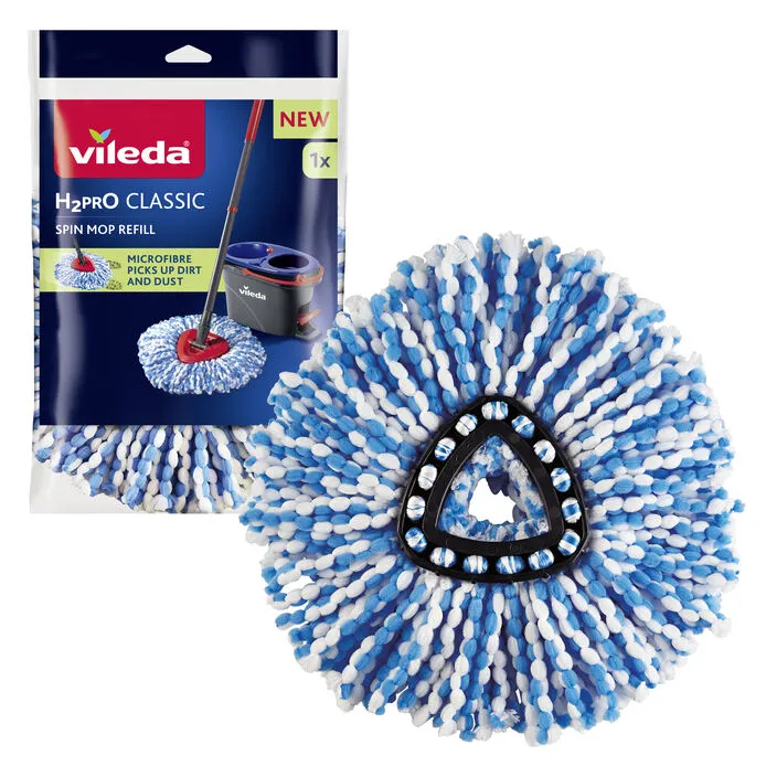 Vileda H2Pro Classic mikrofiberrefill f&ouml;r golvmopp, bl&aring;/vit