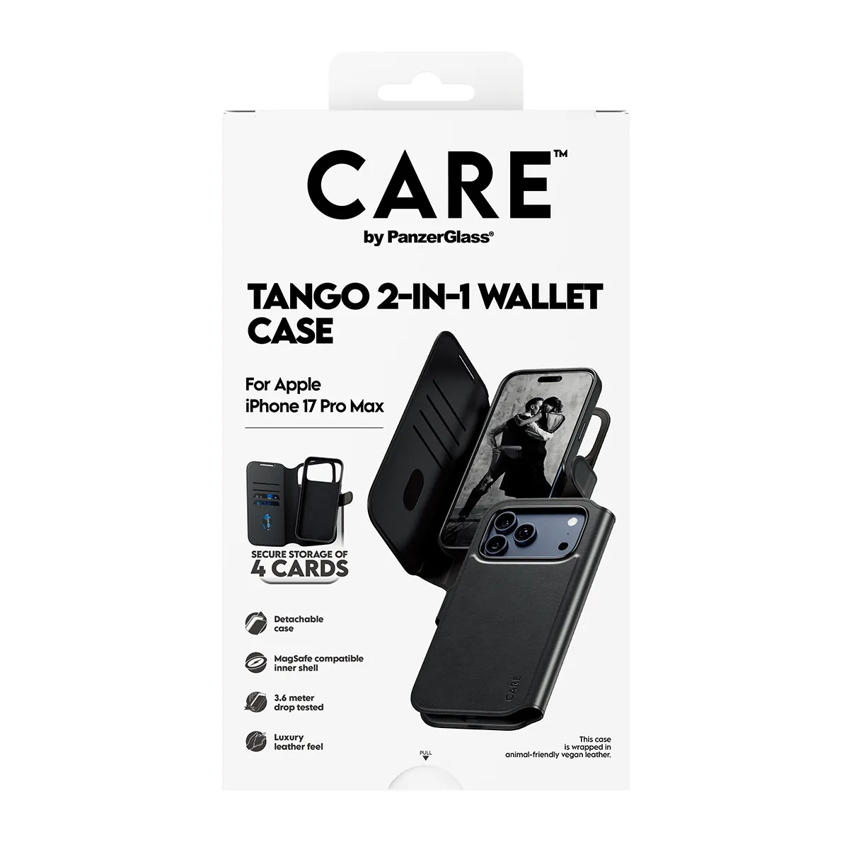 PanzerGlass CARE Tango MagSafe 2-in-1 pl&aring;nboksfodral f&ouml;r iPhone 17 Pro Max, svart
