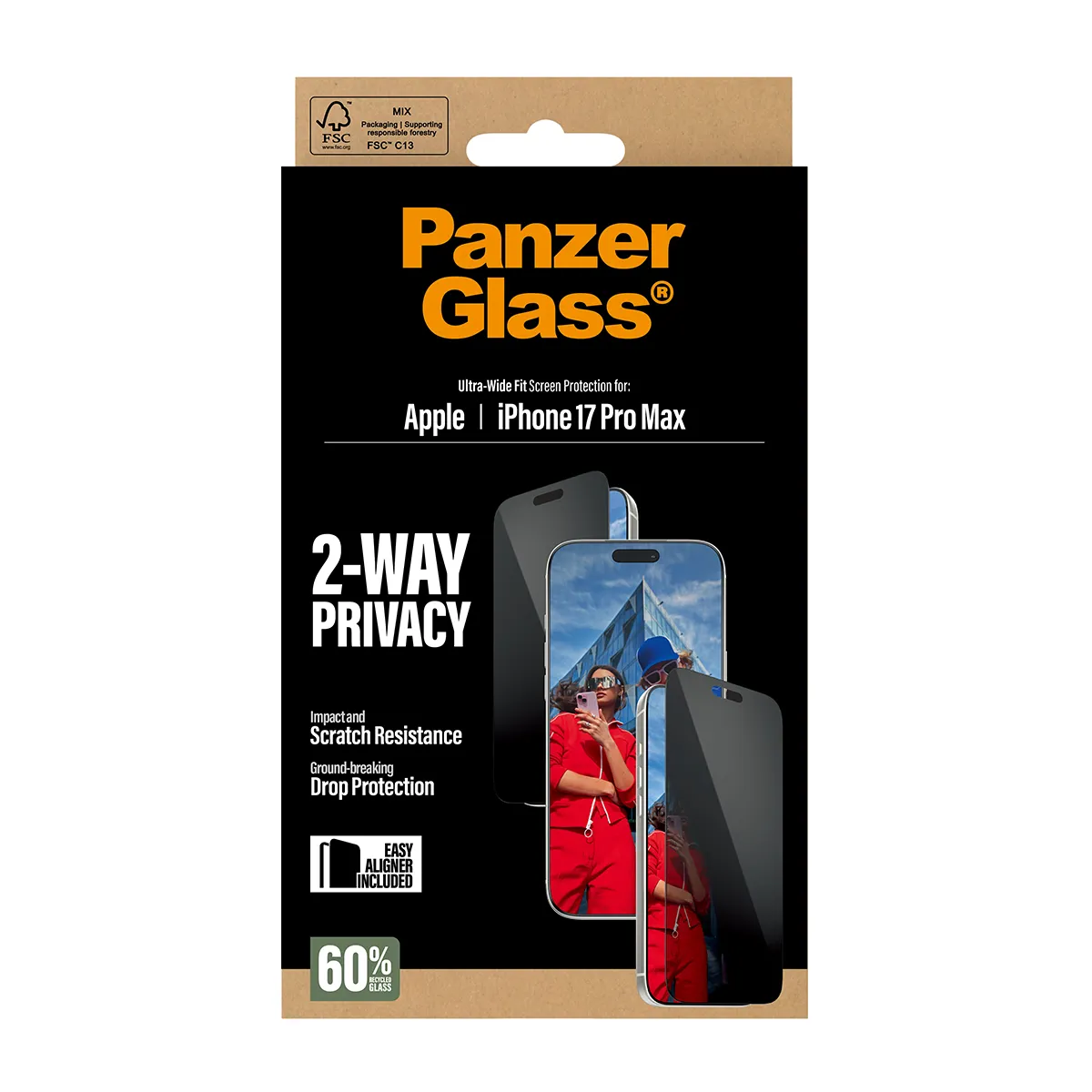 Panzerglass iPhone 17 Pro Max 2-Way Privacy -n&auml;yt&ouml;nsuoja, Ultra Wide Fit