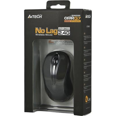 A4Tech G7 tr&aring;dl&ouml;s optisk mus, 2,4Ghz, 2000dpi, 2 knappar+scroll, svart