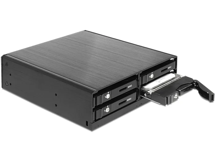 DE-LOCK 47220 Internal Drive Bay Adapter, 5.25-Inch Bay for Four 2.5-Inch SATA Drives, 6 Gbit/s, Hot-Swap