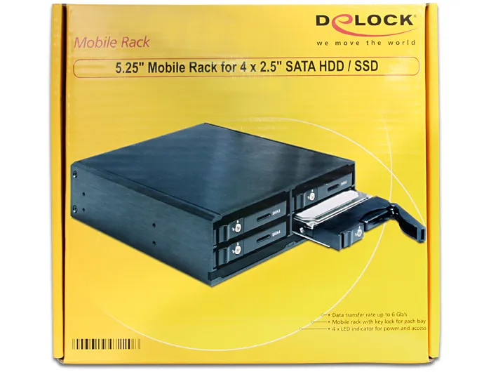 DE-LOCK 47220 Internal Drive Bay Adapter, 5.25-Inch Bay for Four 2.5-Inch SATA Drives, 6 Gbit/s, Hot-Swap