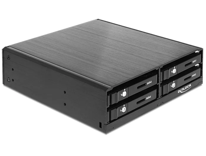 DE-LOCK 47220 Internal Drive Bay Adapter, 5.25-Inch Bay for Four 2.5-Inch SATA Drives, 6 Gbit/s, Hot-Swap