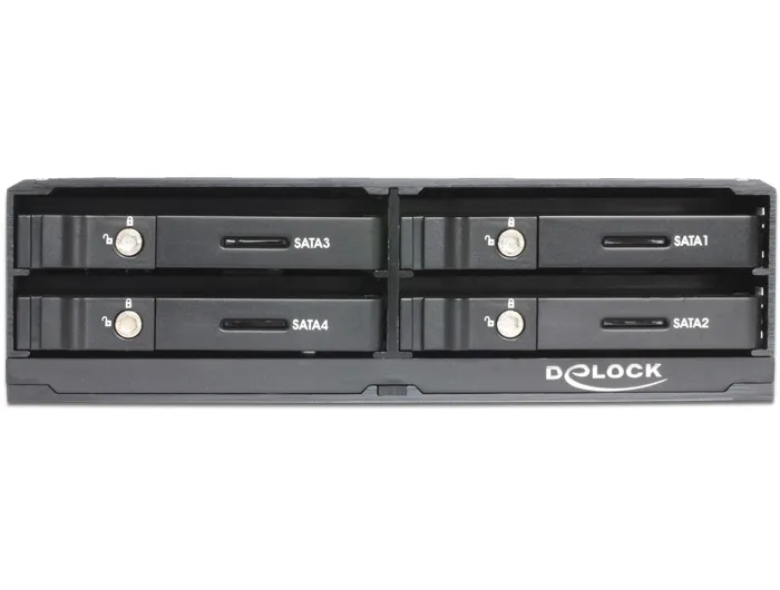 DE-LOCK 47220 Internal Drive Bay Adapter, 5.25-Inch Bay for Four 2.5-Inch SATA Drives, 6 Gbit/s, Hot-Swap