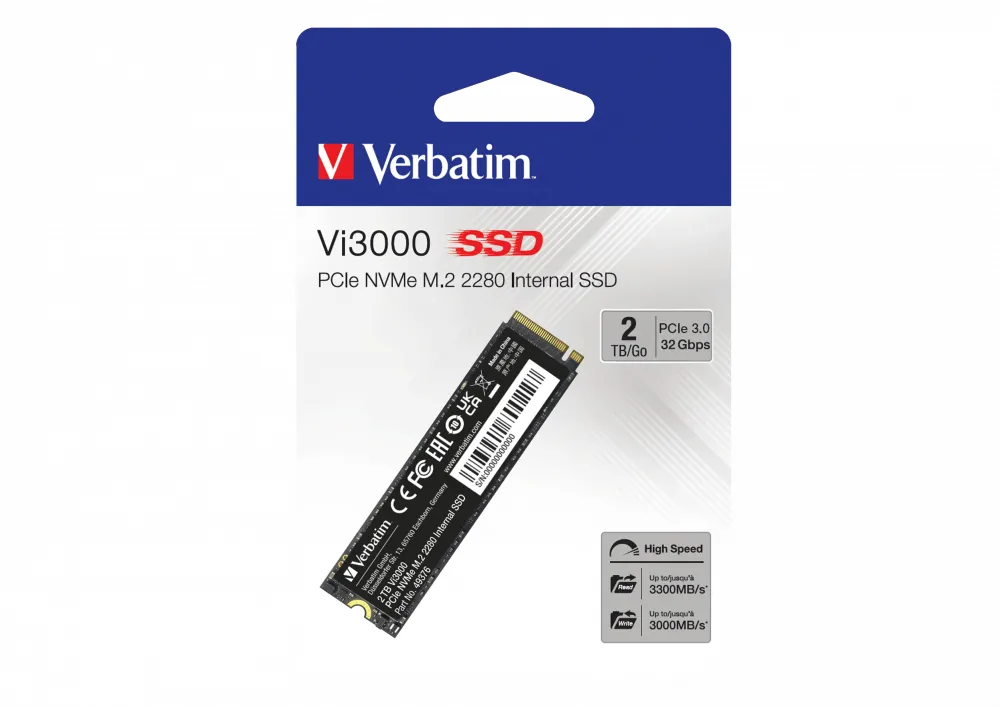 Verbatim Vi3000 PCIe NVMe M.2 SSD 2TB 2 TB, PCIe 3.0, M.2 - SSD