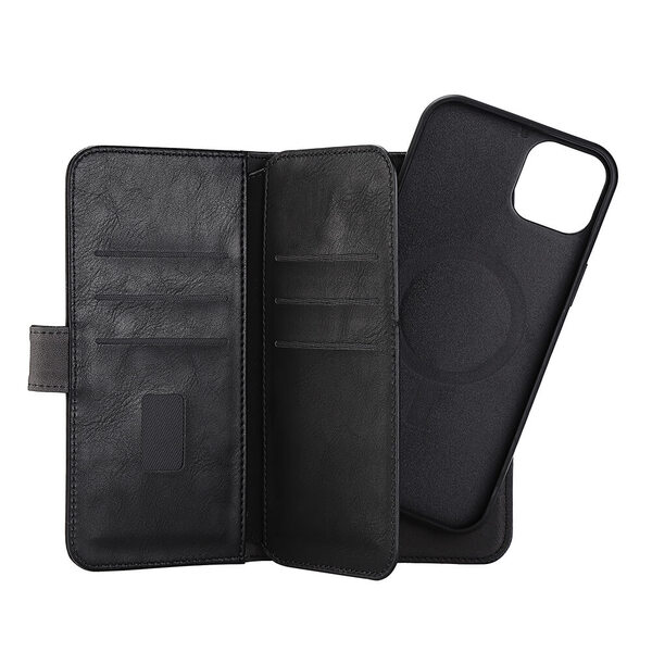 GEAR Wallet 7 Cards MagSeries, iPhone 14 Plus - 2-in-1 lompakkokotelo, Musta