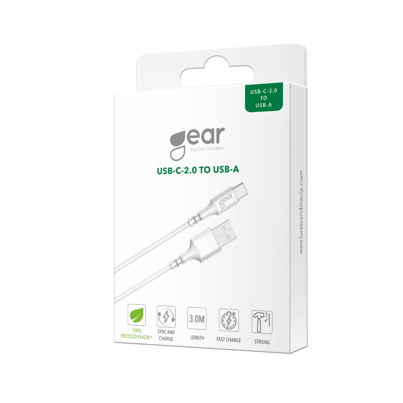 GEAR USB-C kabel, 60 W, 3 m, vit
