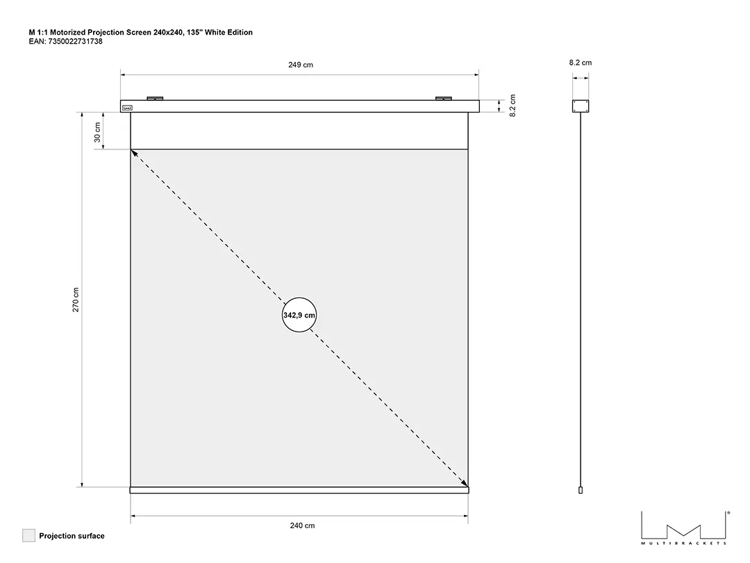 Multibrackets M Motorized Projection Screen Deluxe - Heijastusn&auml;ytt&ouml; - moottoroitu - 135 tuuma (343 cm) - 1:1 - Matte White - valkoinen