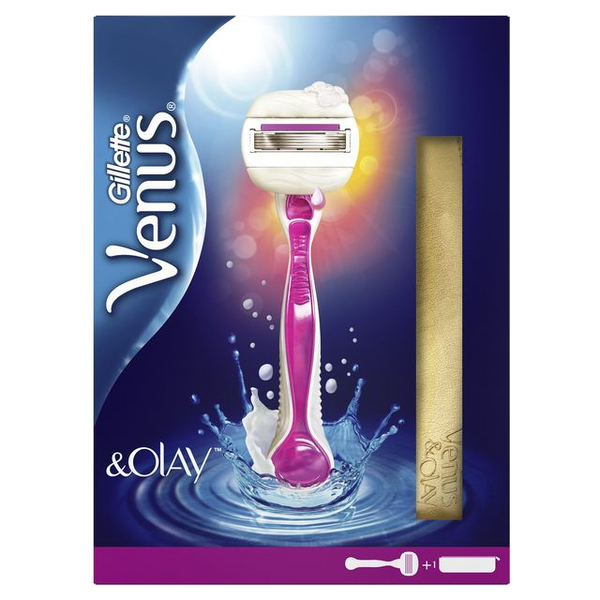 VENUS &amp; OLAY LUSCIOUS GIFT PACK. Venus&amp;Olay Sugarberry-h&ouml;yl&auml; + Toilettilaukku. Olayn kosteustyynyt auttavat kosteuttamaan ihoa ja v&auml;hent&auml;v&auml;t kuivuuden tunnetta.