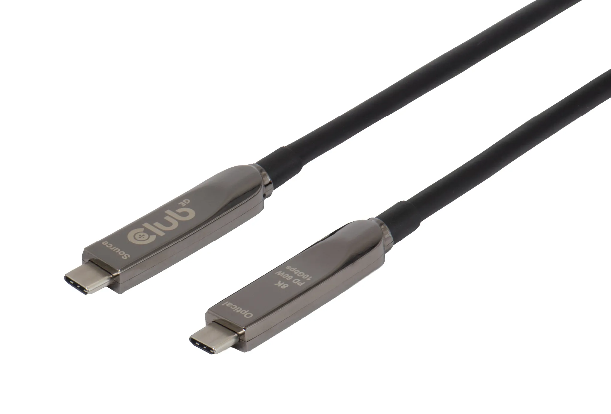 CLUB 3D CAC-2580 Active Optical USB-C -kaapeli, 60 W, 15 m, musta