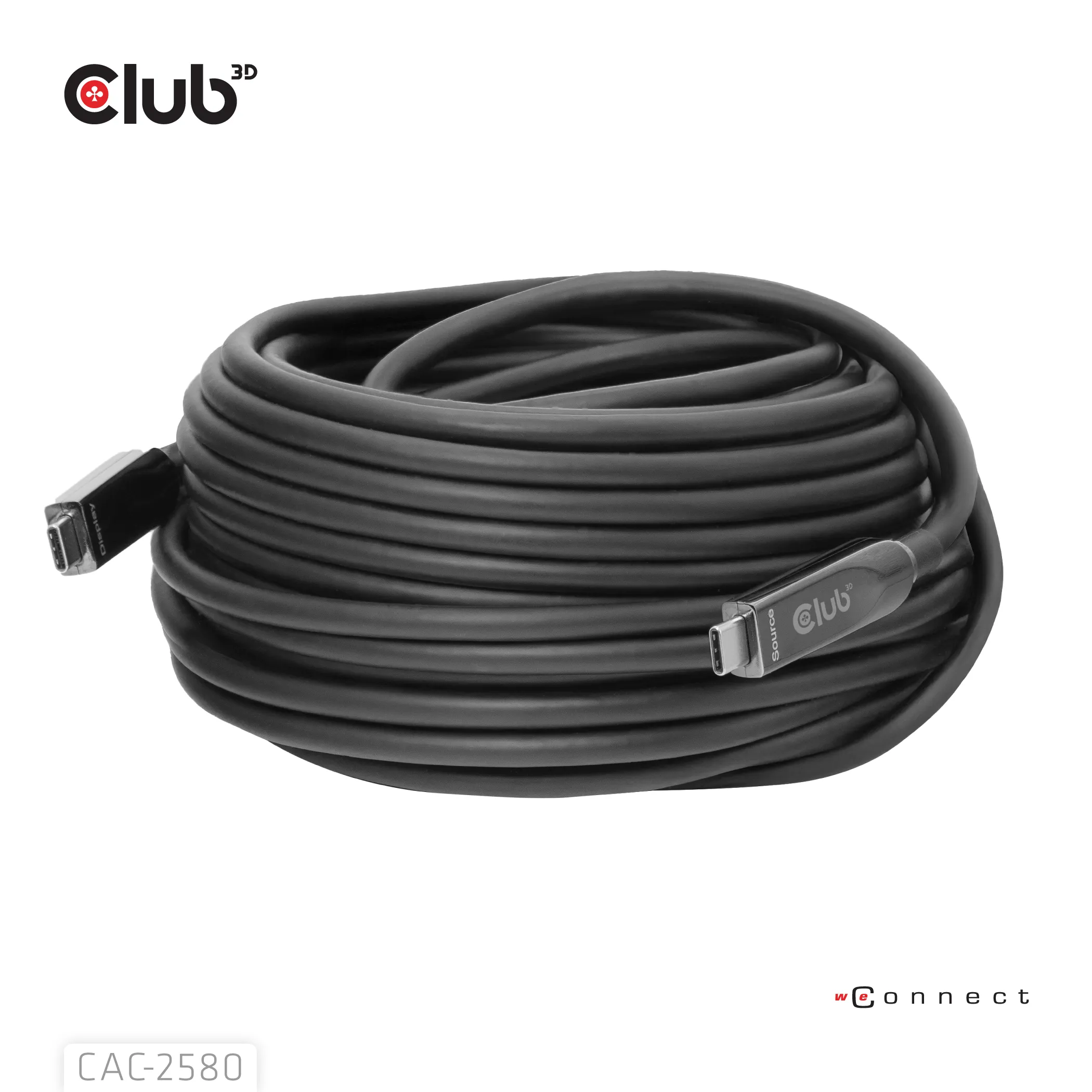 CLUB 3D CAC-2580 Active Optical USB-C -kaapeli, 60 W, 15 m, musta