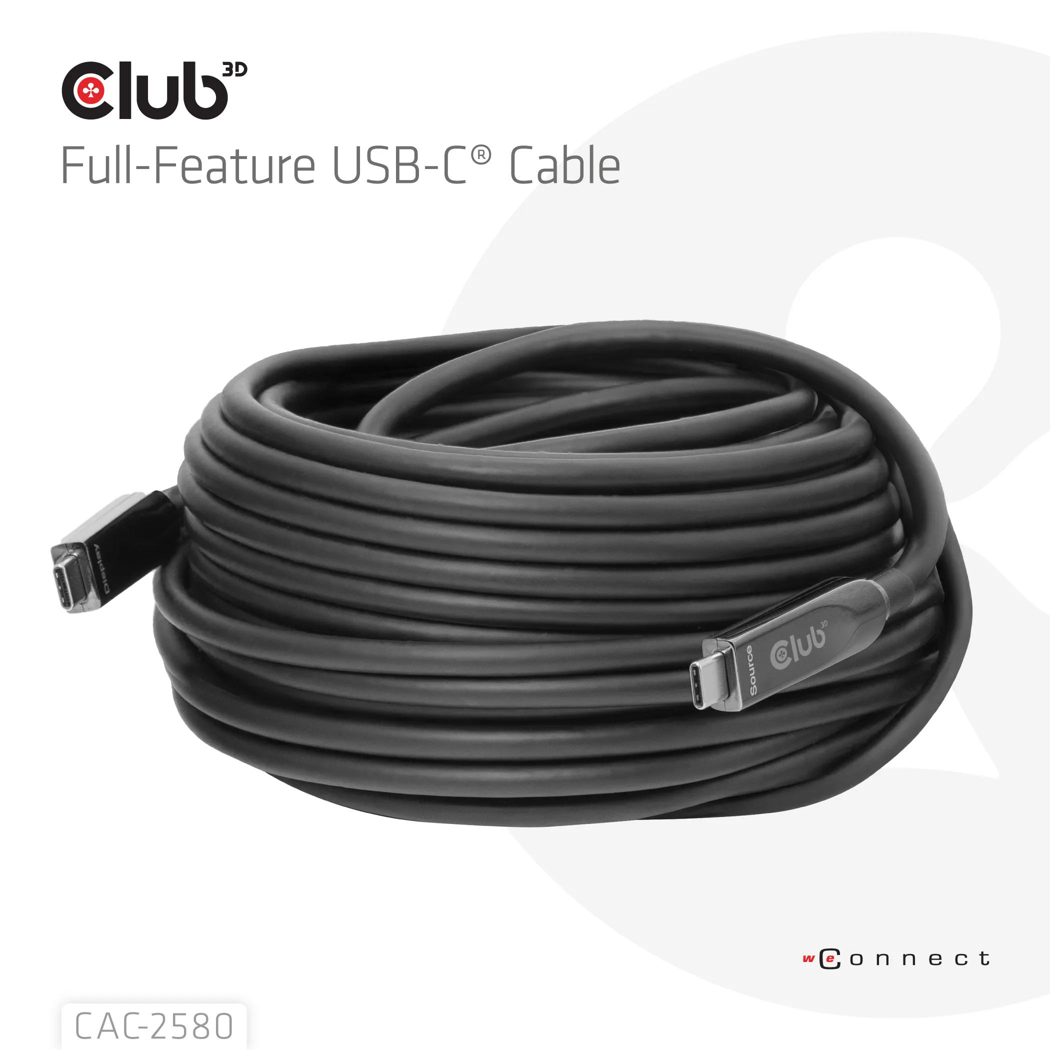CLUB 3D CAC-2580 Active Optical USB-C -kaapeli, 60 W, 15 m, musta