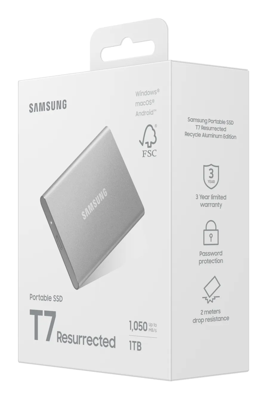 Samsung 1TB External SSD with USB 3.2 Gen 2 (USB-C), Portable, Shock Resistant, Hardware Encryption, Password Protection, Silver