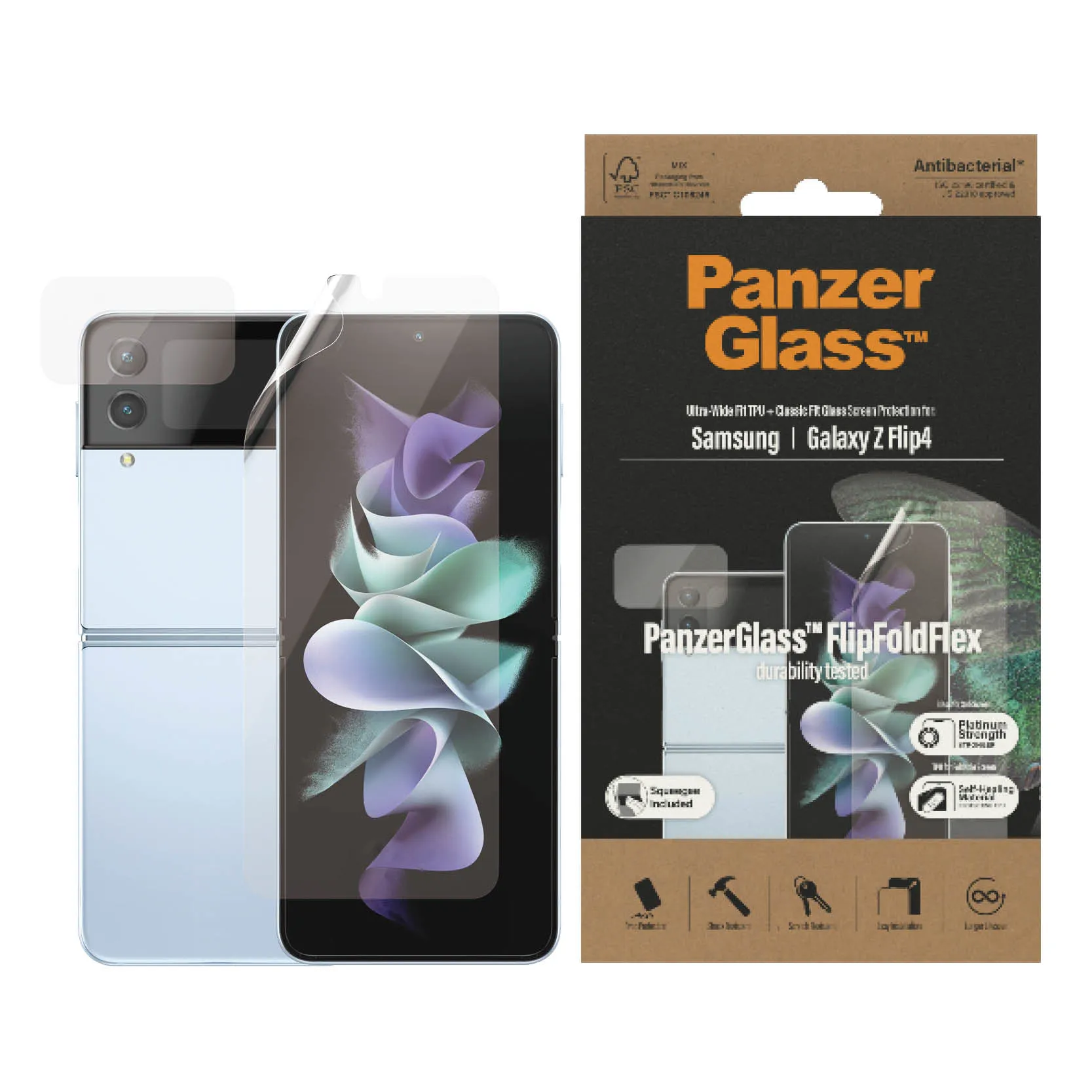 PanzerGlass Ultra Wide + Classic Fit, Galaxy Z Flip4 -suojakalvo + panssarilasi
