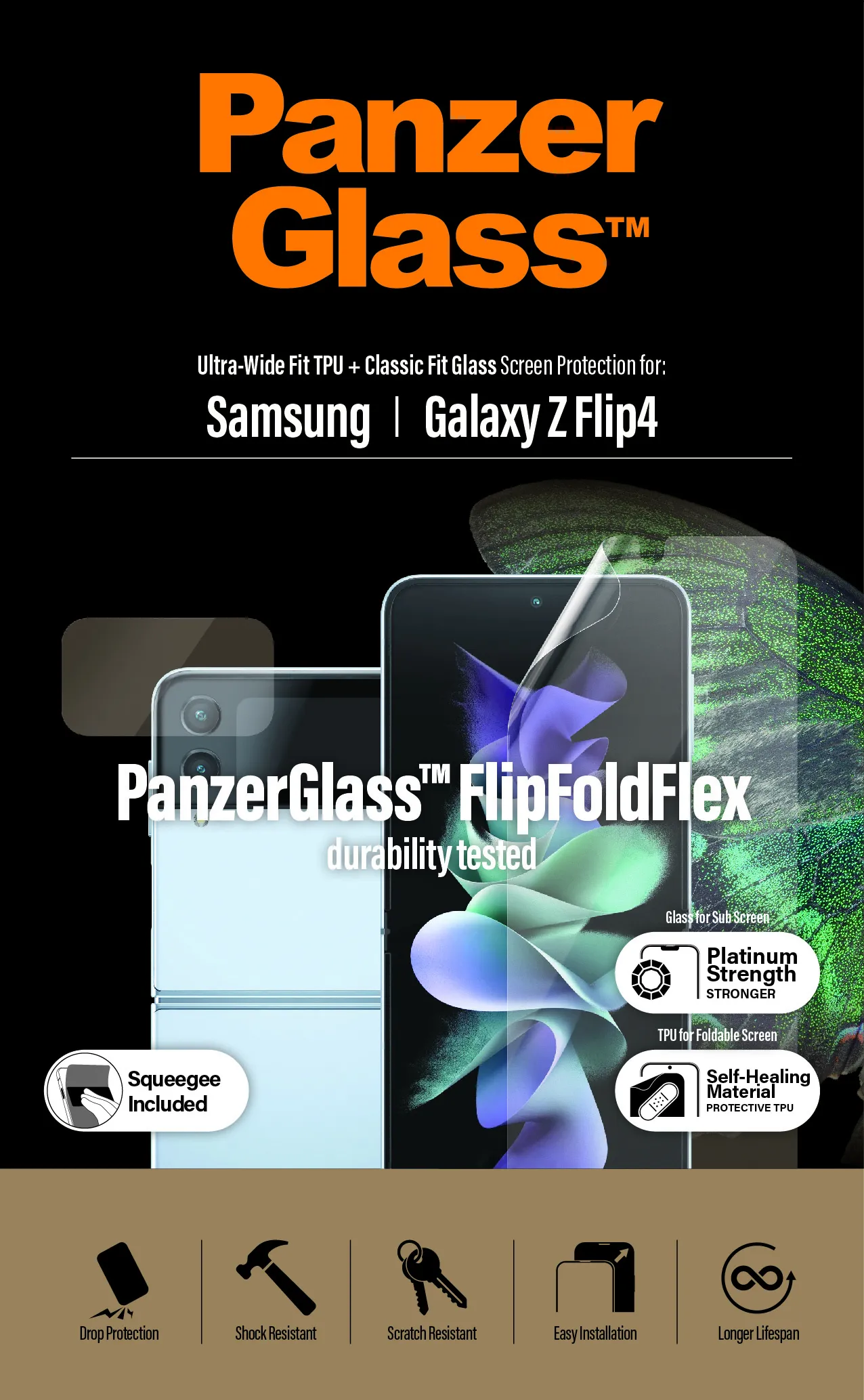 PanzerGlass Ultra Wide + Classic Fit, Galaxy Z Flip4 -suojakalvo + panssarilasi