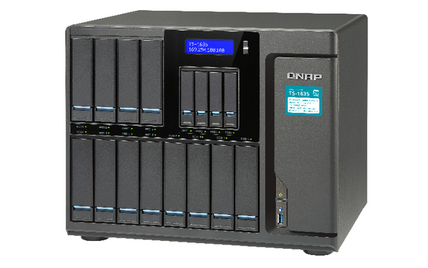 Qnap NAS-kabinett, 12x3,5" + 4x2,5"-platser, 4GB, 2xSFP+, 10GbE, svart