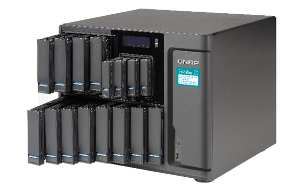 Qnap NAS-kabinett, 12x3,5" + 4x2,5"-platser, 4GB, 2xSFP+, 10GbE, svart