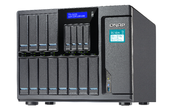 Qnap NAS-kabinett, 12x3,5" + 4x2,5"-platser, 4GB, 2xSFP+, 10GbE, svart