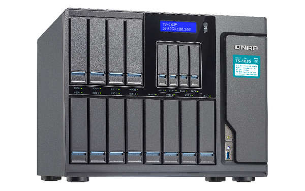 Qnap NAS-kabinett, 12x3,5" + 4x2,5"-platser, 4GB, 2xSFP+, 10GbE, svart