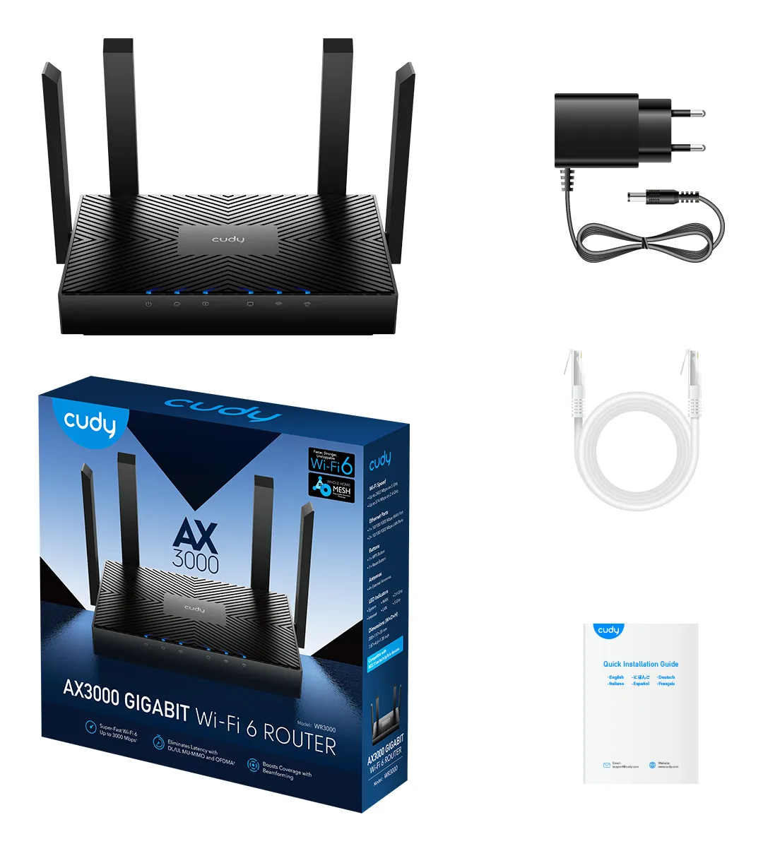 Cudy WR3000 -reititin, Wi-Fi 6, AX3000, Dual-band, musta