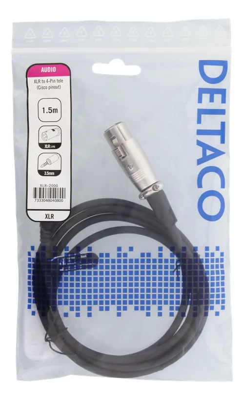 DELTACO XLR to 3,5mm adapter, 1,5m, 3-pin XLR, Cisco pinout, black