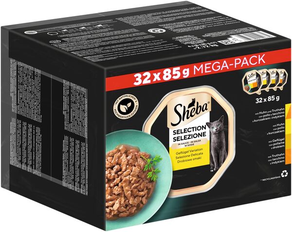 Sheba Selection in Sauce Poultry Variation, Wet food for cats, Adult, 32 x 85g